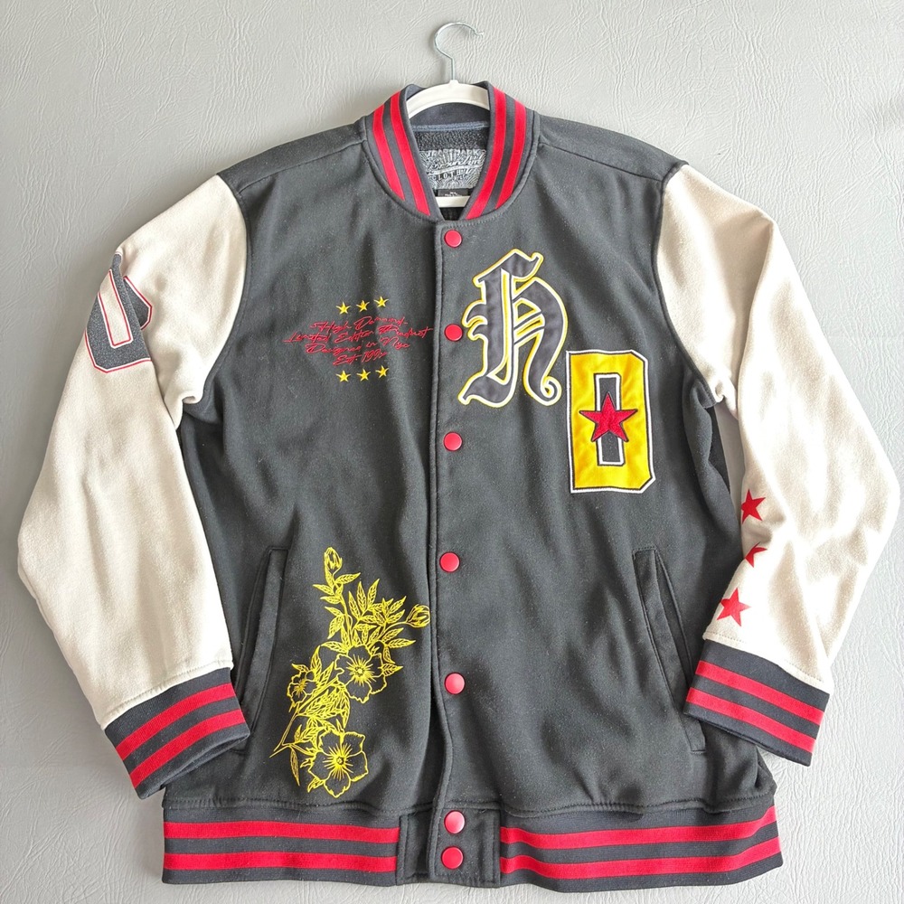 Brooklyn Cloth Mens XL Varsity Jacket High Demand Fleece Black Cream Streetwear